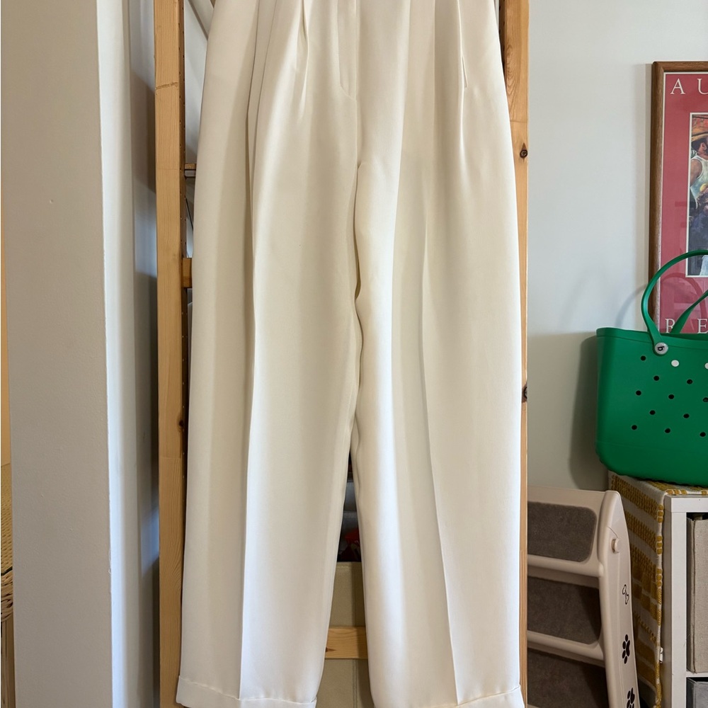 NWT True Vintage Jones New York Cream High Waisyef Wide-Leg Trousers